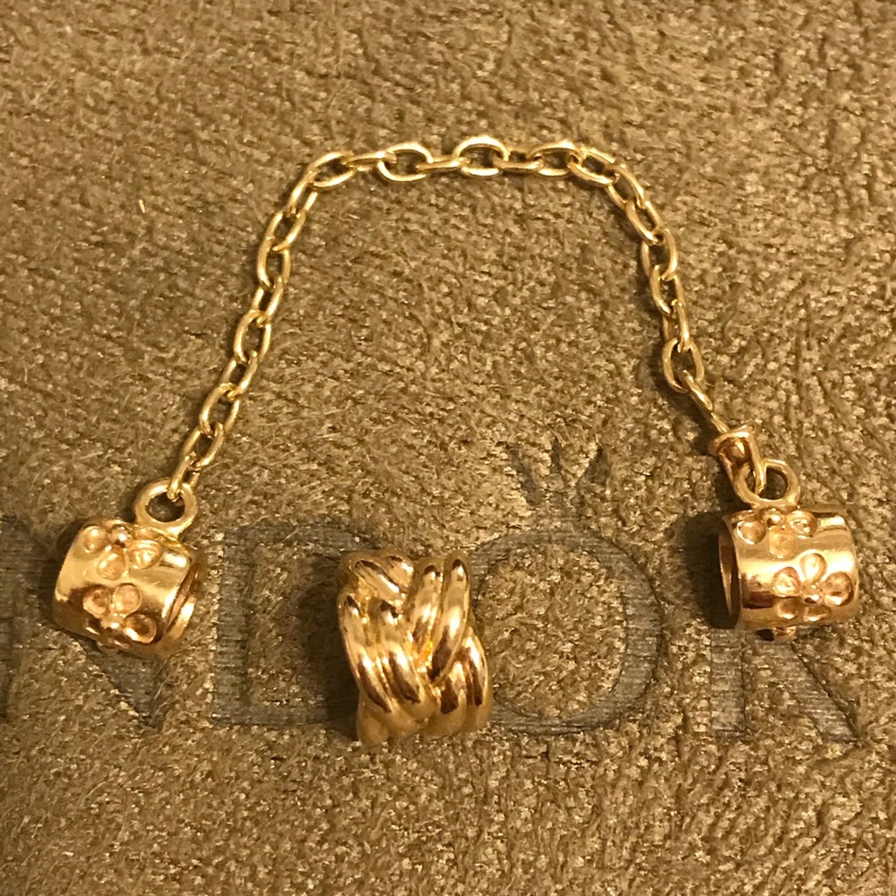 14k pandora safety chain and charm